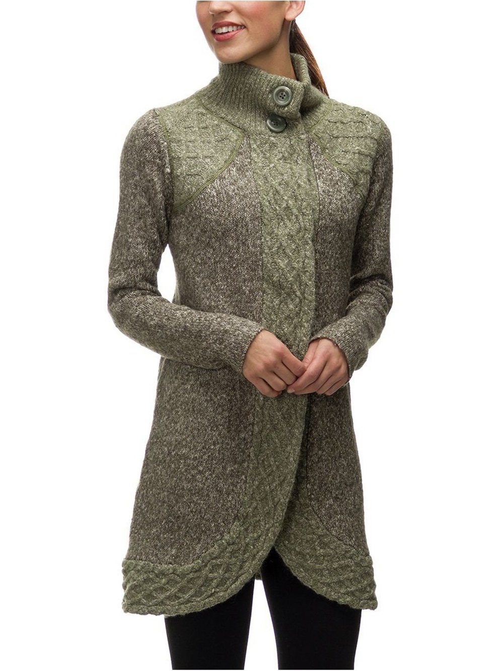Prana Olive Green Cable-Knit Long Cardigan Sweater